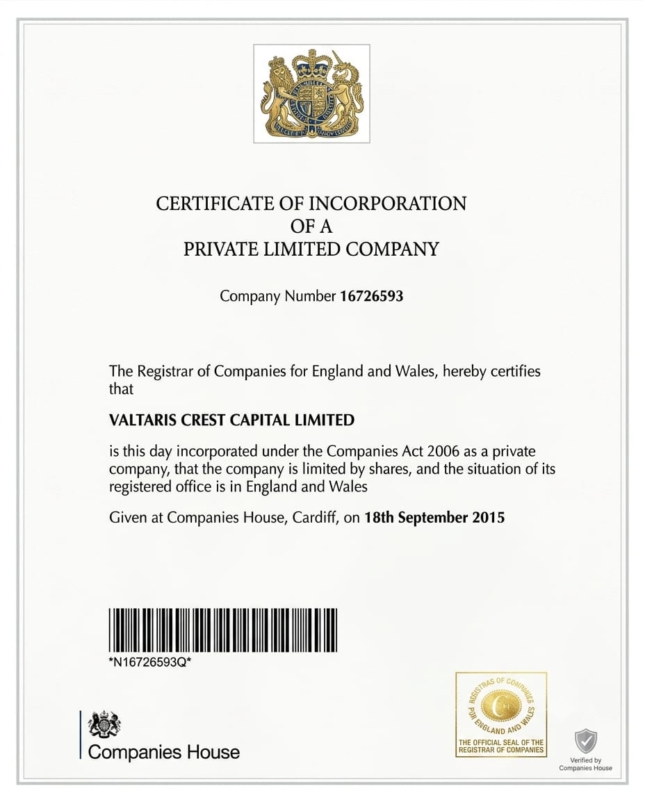 Valtaris Crest Capital Certificate of Incorporation - #16726593